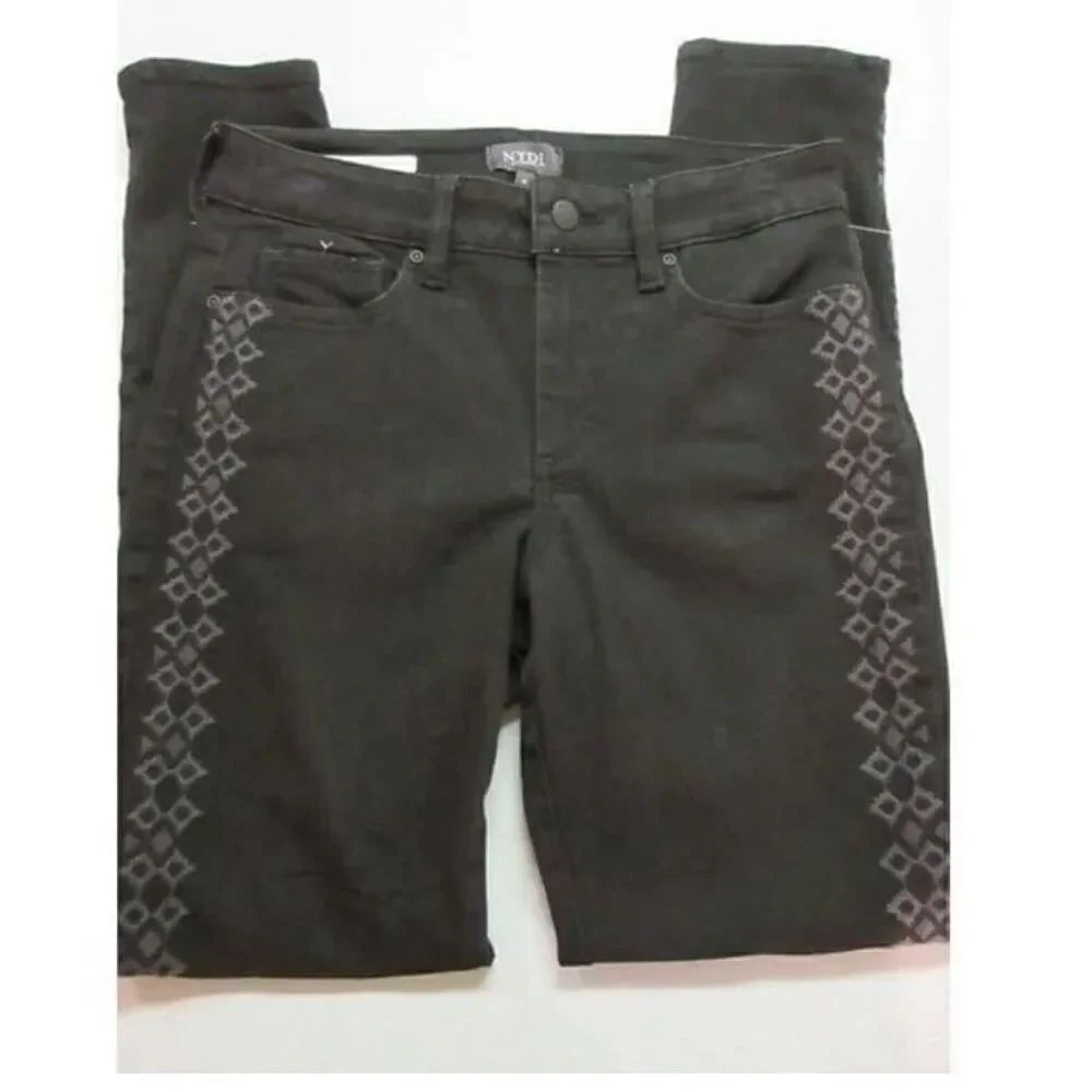 NYDJ Not Your Daughters Jeans Ami style embroidered accents black sz 10